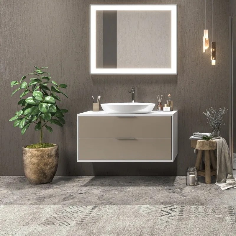 Kamalu - Mobile sospeso 100cm bicolore con 2 cassetti scorrevoli SPR-100C