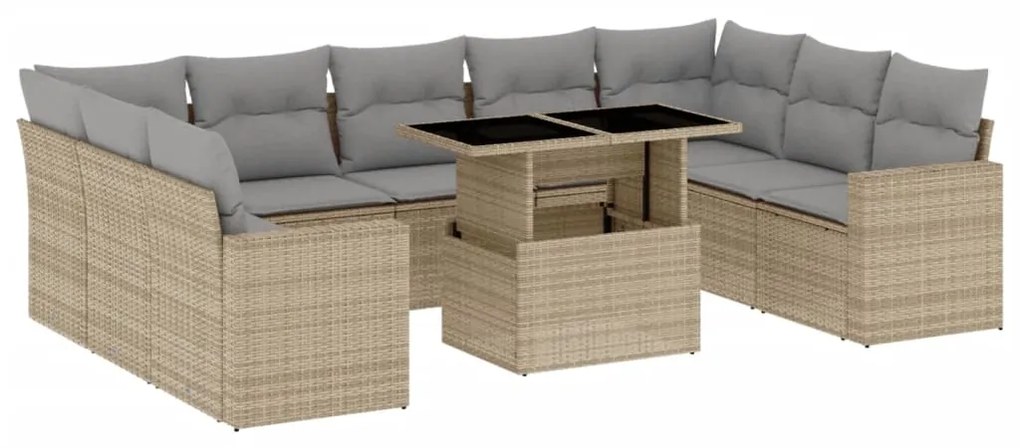 Set divano da giardino 10 pz con cuscini beige in polyrattan