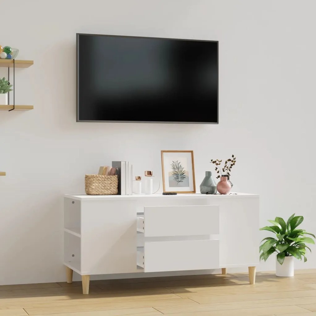 Mobile porta tv bianco 102x44,5x50 cm in legno multistrato