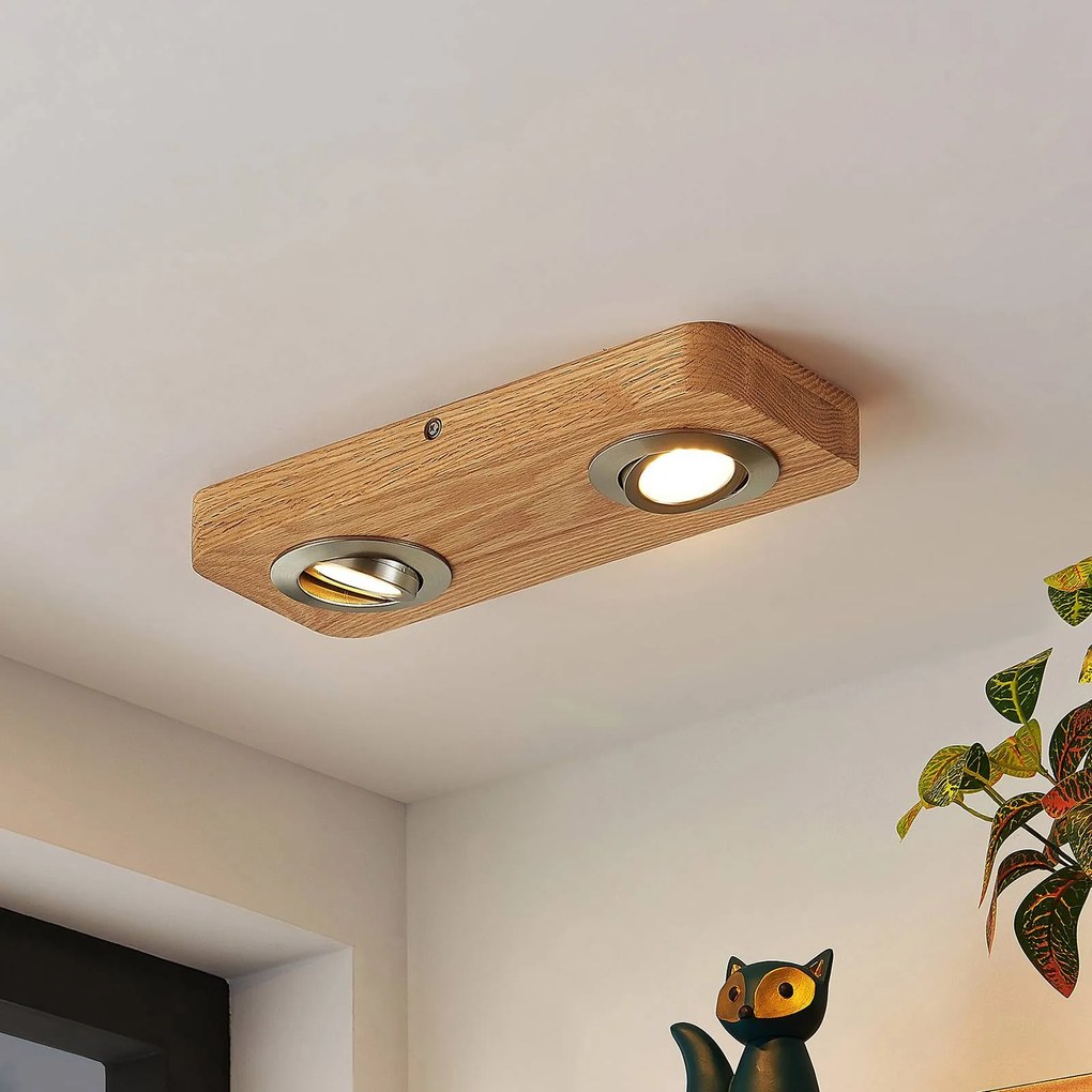 Plafoniera LED Lindby Mikari, 30 cm, legno, orientabile