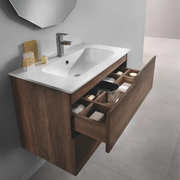 Mobile bagno sospeso moderno BORA base 2 cassetti 80 cm e lavabo TEK