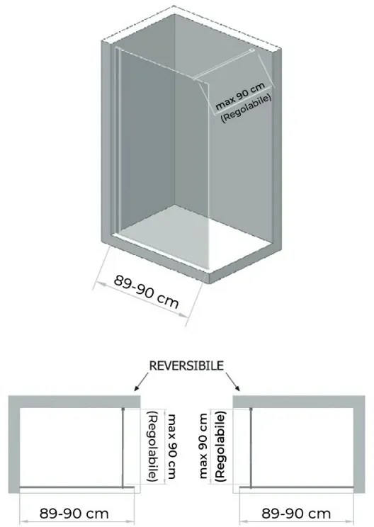 Doccia Walk-In 90 cm cristallo trasparente 6 mm H 200 cm Klug