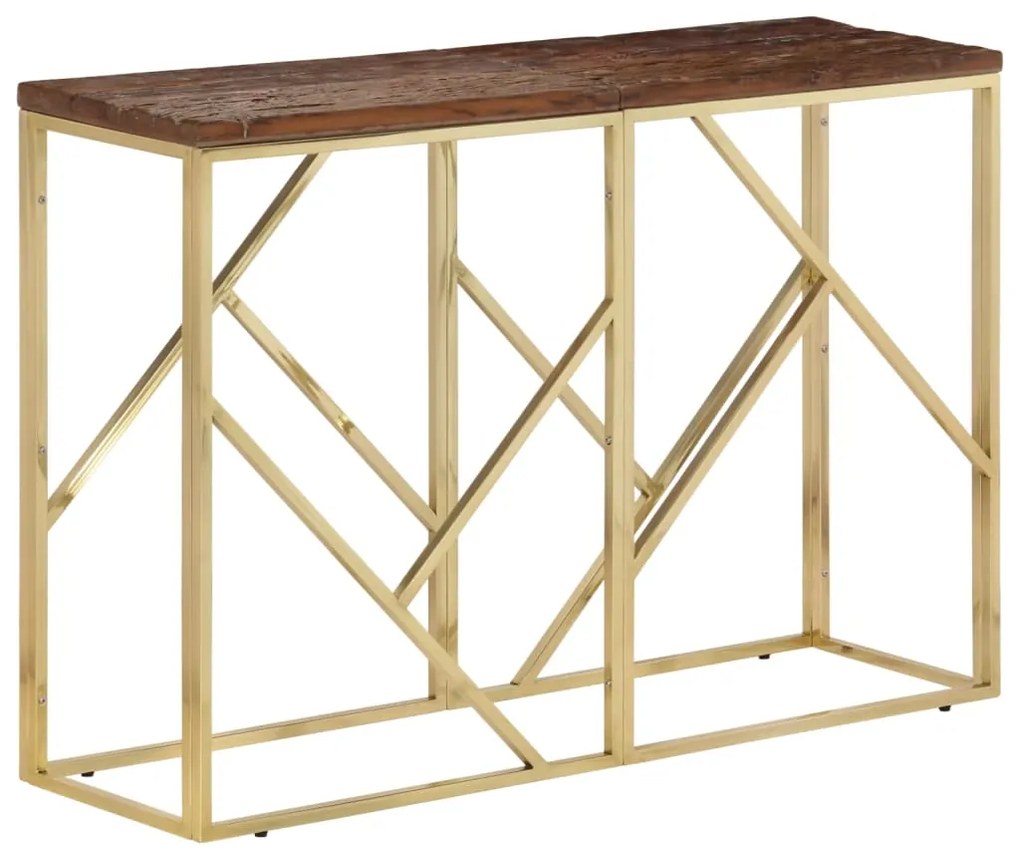 Tavolino Consolle Dorato Acciaio Inox E Traverse Legno Massello /