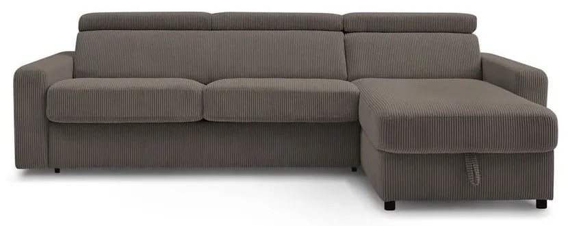 Divano angolare grigio/marrone allungabile (con composizione variabile) con rivestimento in velluto a coste Monaco – Bobochic Paris