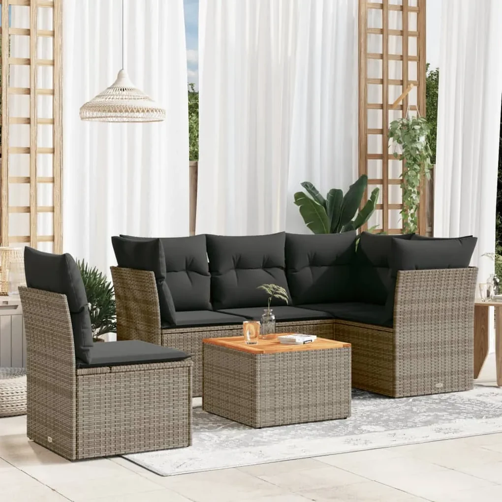 Set divano da giardino 6 pz con cuscini grigio in polyrattan