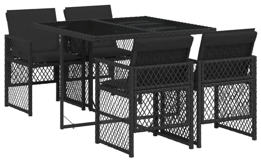 Set da pranzo da giardino 5 pz nero con cuscini in polyrattan