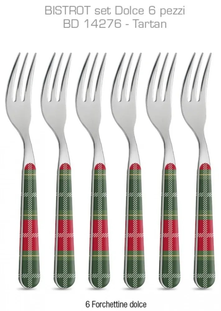 Set 8pz Posate Natalizie da Dolce Tartan Colore Verde / Rosso - Neva