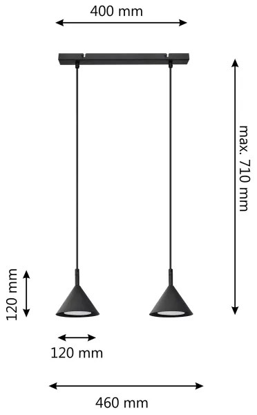 Lampadario a sospensione con filo ETNA 2xGX53/15W/230V nero