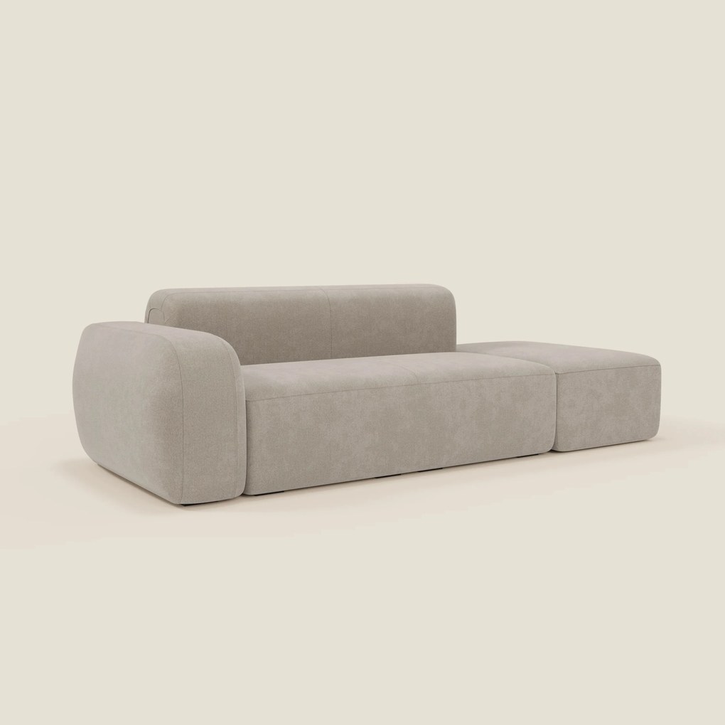 BonBon Divano modulare componibile – Composizione con pouf terminale in tessuto smacchiabile T23 panna