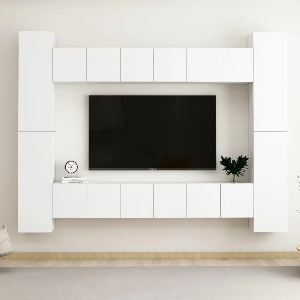 Set Mobili Porta Tv 10 Pz Bianco İn Legno Multistrato /