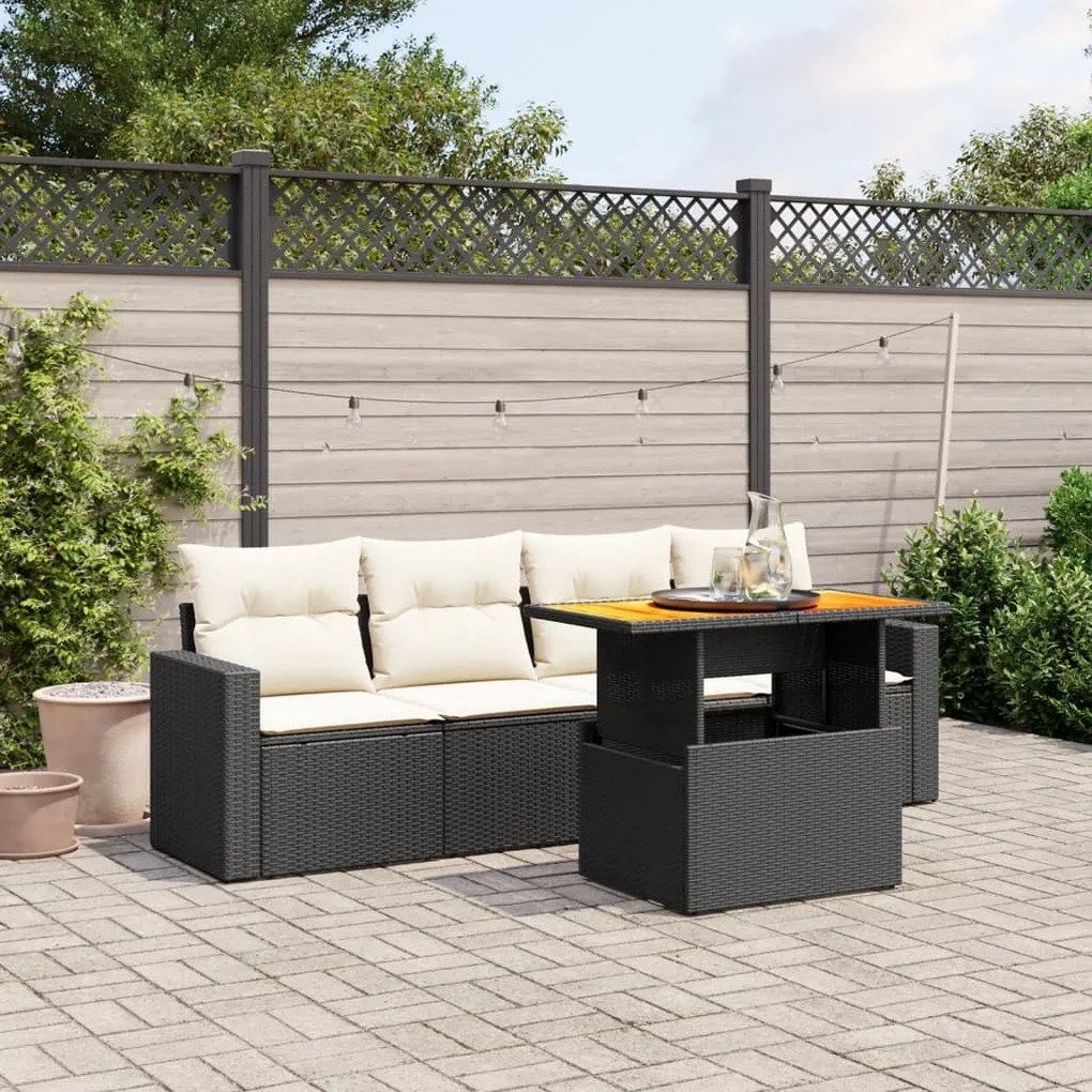 Set divani da giardino 5 pz con cuscini in polyrattan nero