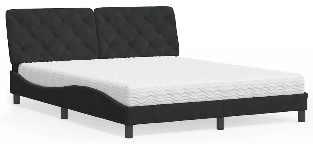 Letto Con Materasso Nero 160x200 Cm İn Velluto /