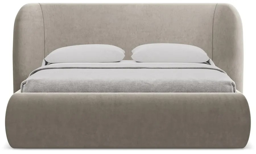 Letto matrimoniale imbottito tortora con contenitore con griglia 160x200 cm Hauke - Makamii