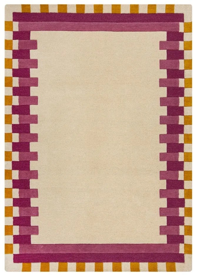 Tappeto in lana giallo e rosa tessuto a mano 200x290 cm Kai Wool Border - Flair Rugs