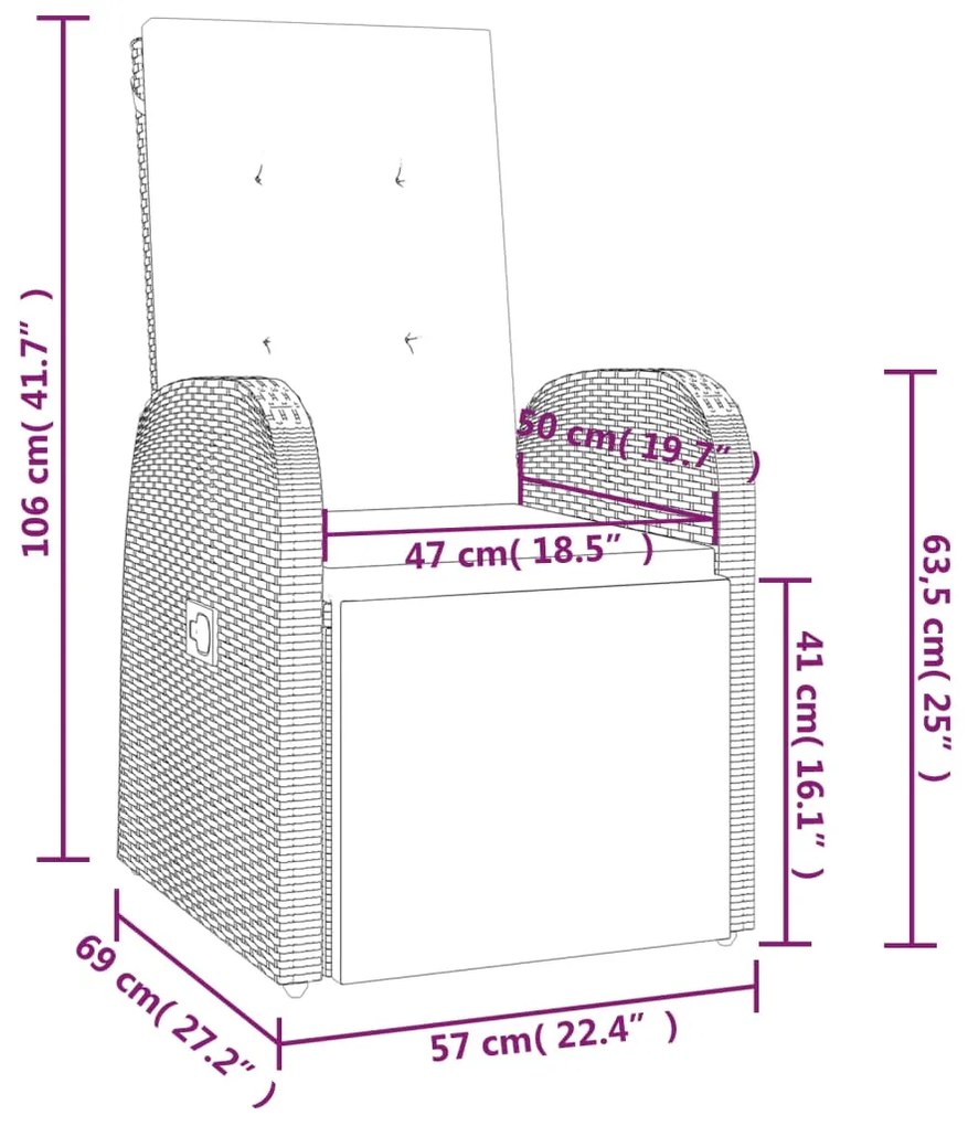 Sedie Reclinabili da Giardino con Cuscini 2pz Grigio Polyrattan