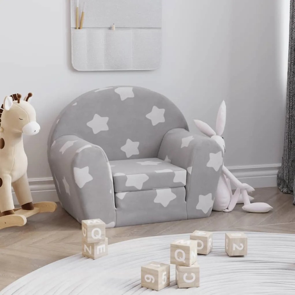 Divano Letto Bambini Grigio Chiaro Con Stelle Morbido Peluche /
