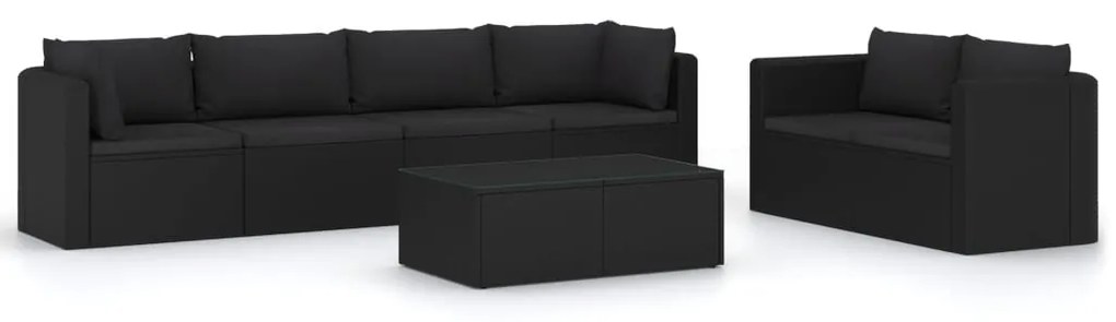 Set Divani da Giardino 7 pz con Cuscini in Polyrattan Nero