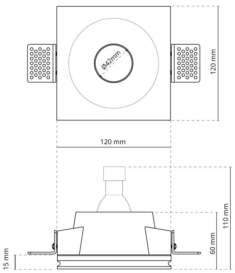 Portafaretto GU10 e MR16 in Gesso Pitturabile Quadrato Ø120x120 mm Materiale Gesso