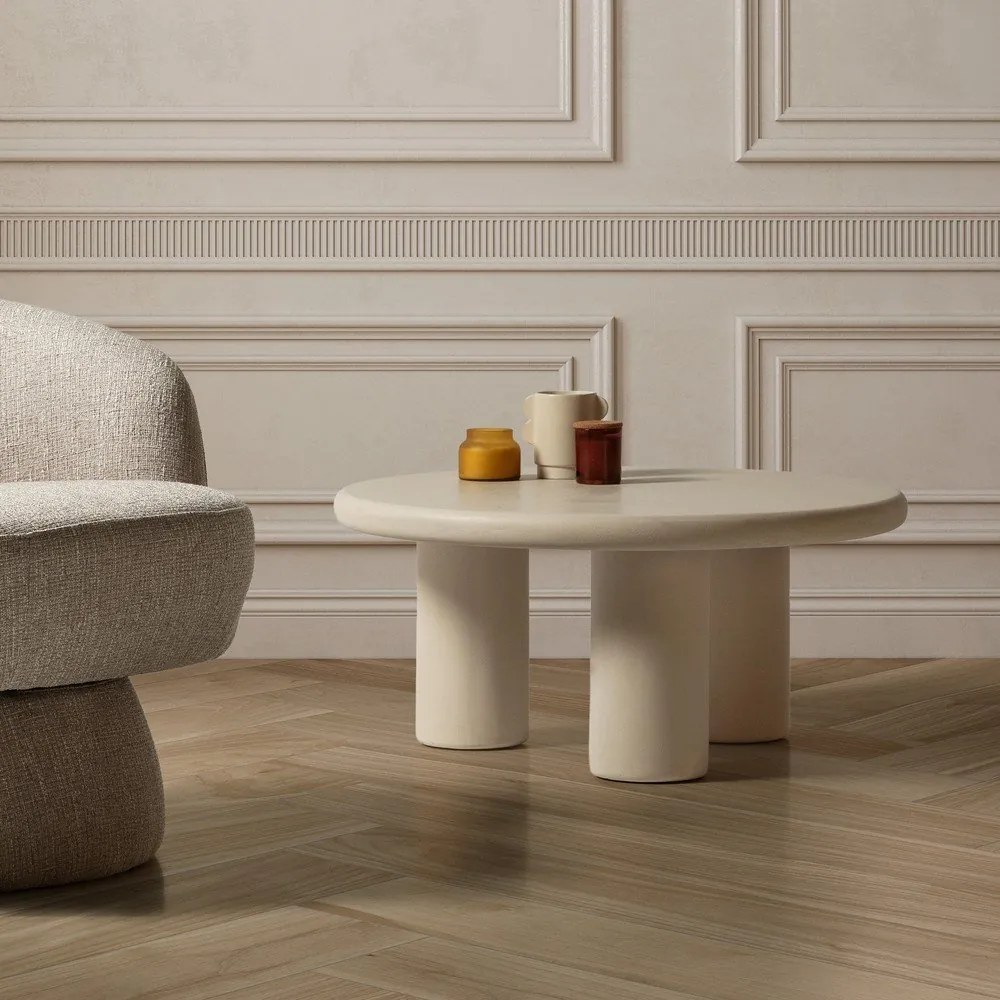 Tavolino da salotto rotondo color crema con effetto pietra ø 80 cm Iriel – MOME