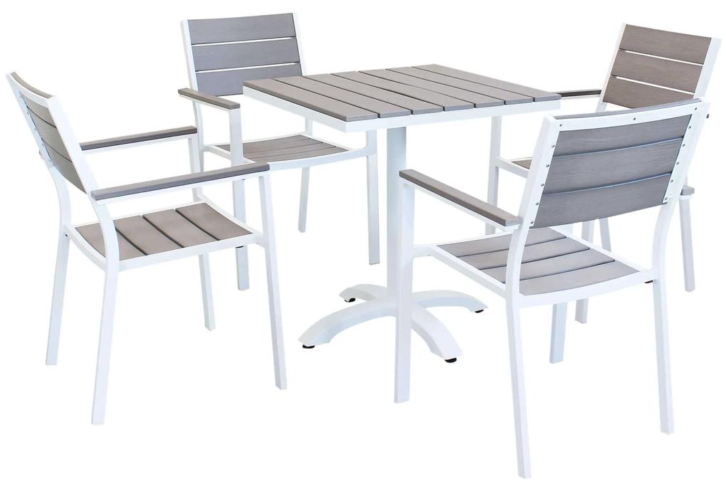 XANTHUS - set tavolo da giardino 70x70 compreso di 4 poltrone in alluminio e polywood