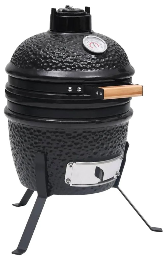 Barbecue Affumicatore 2 in 1 Kamado in Ceramica 56 cm Nero