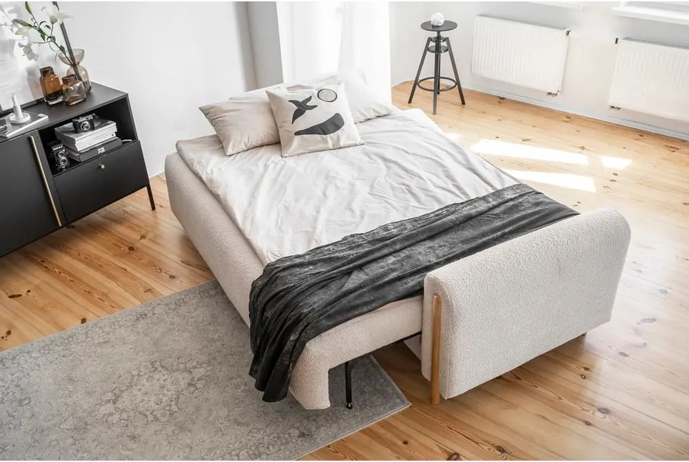 Divano beige allungabile/con contenitore e rivestimento in bouclé 244 cm Arcadova – ELTAP