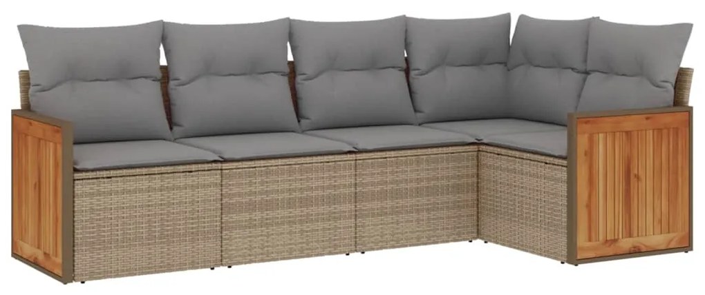 Set Divano da Giardino 5 pz con Cuscini Beige in Polyrattan