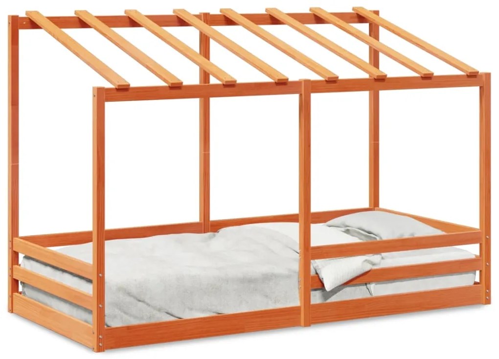 Letto Bambini Con Tetto Marrone Cera 90x200 Cm Massello Pino /