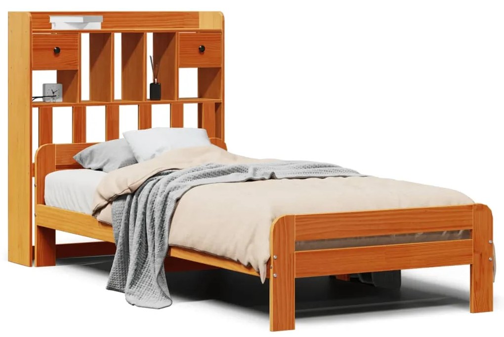 Letto libreria senza materasso marrone cera 90x200 cm in pino