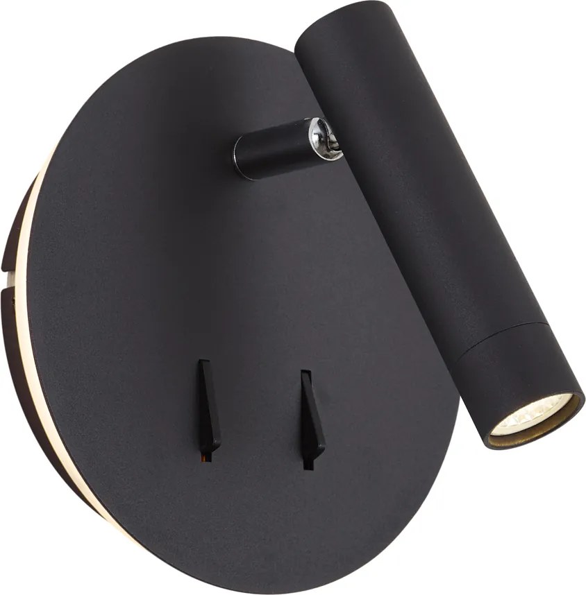 Lampada da parete moderna nera con LED integrato e USB-C - Croft