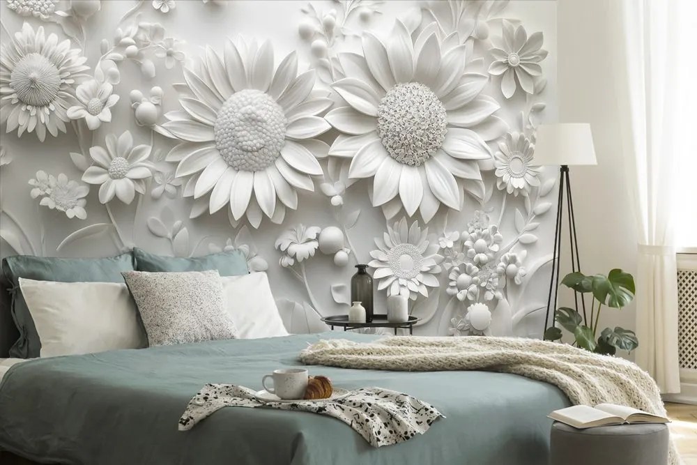 Carta da parati autoadesiva – Fiori bianchi 3D