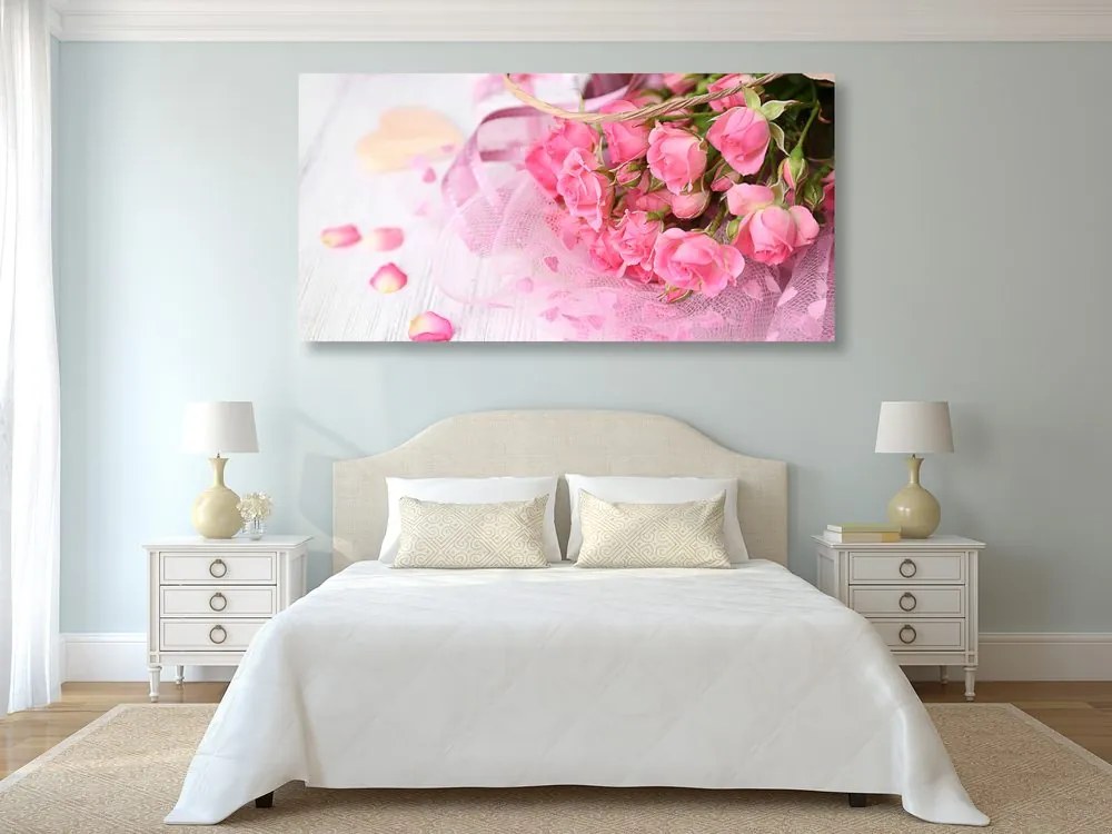 Stampa su tela – Bouquet di rose rosa romantiche
