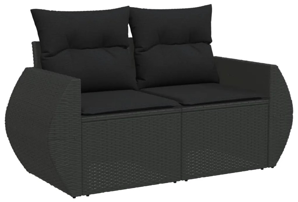 Set divani da giardino 9 pz con cuscini nero in polyrattan