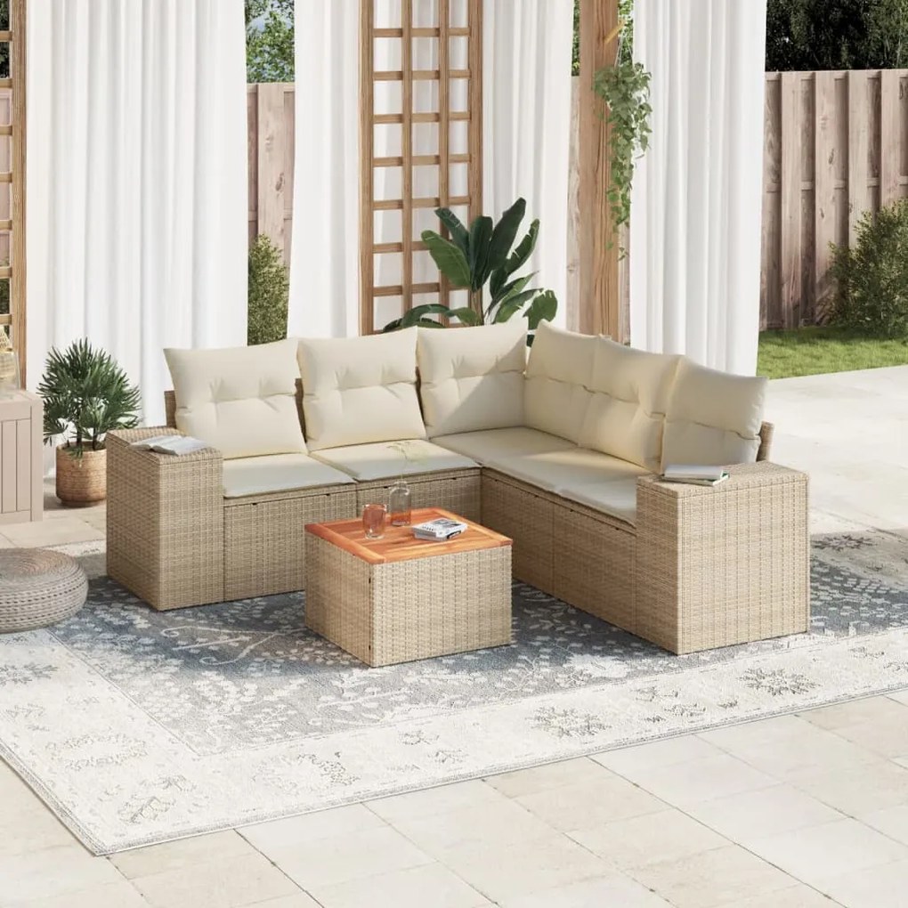 Set Divano da Giardino 6 pz con Cuscini Beige in Polyrattan