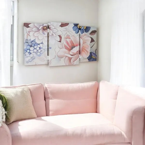 Quadro stampa su tela a TRIS 70x140 cm telaio in legno con disegno floreale Rosa