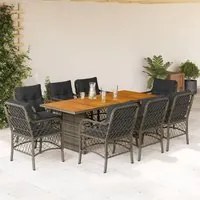 Set da Pranzo da Giardino 9 pz con Cuscini in Polyrattan Grigio 3212075