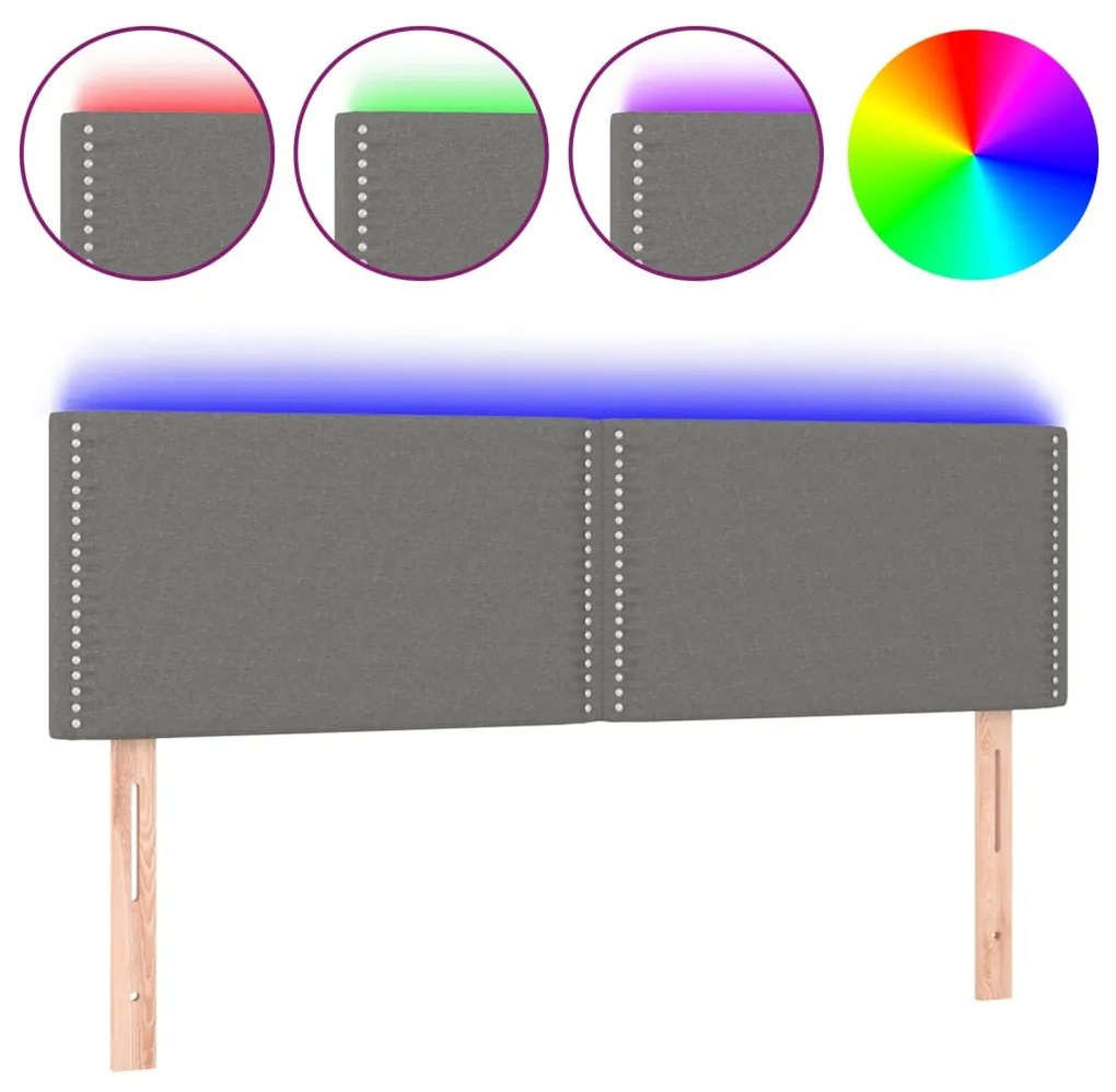 Testiera a led grigio scuro 144x5x78/88 cm in tessuto