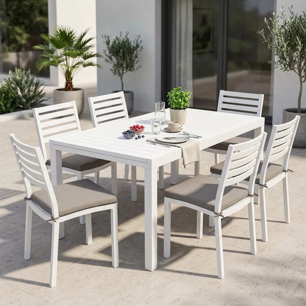 DEXTER - set tavolo in alluminio cm 200/300 x 100 x 74 h con 6 sedie Dexter