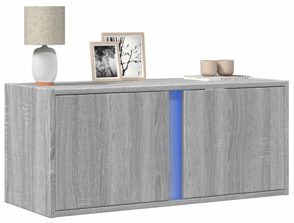 Mobile Tv A Parete Con Luci Led Grigio Sonoma 80x31x35 Cm /