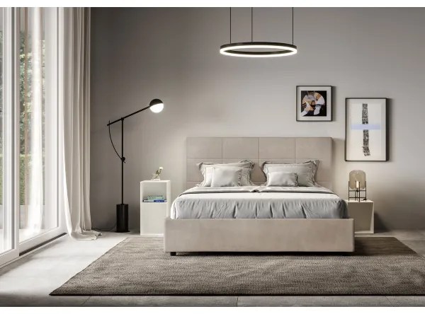 Letto matrimoniale e rete 160x190 in microfibra sabbia Mika