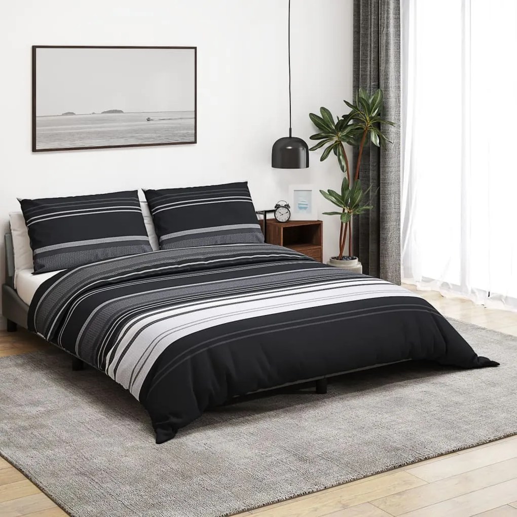 Set Copripiumino Nero E Bianco 200x200 Cm İn Cotone /