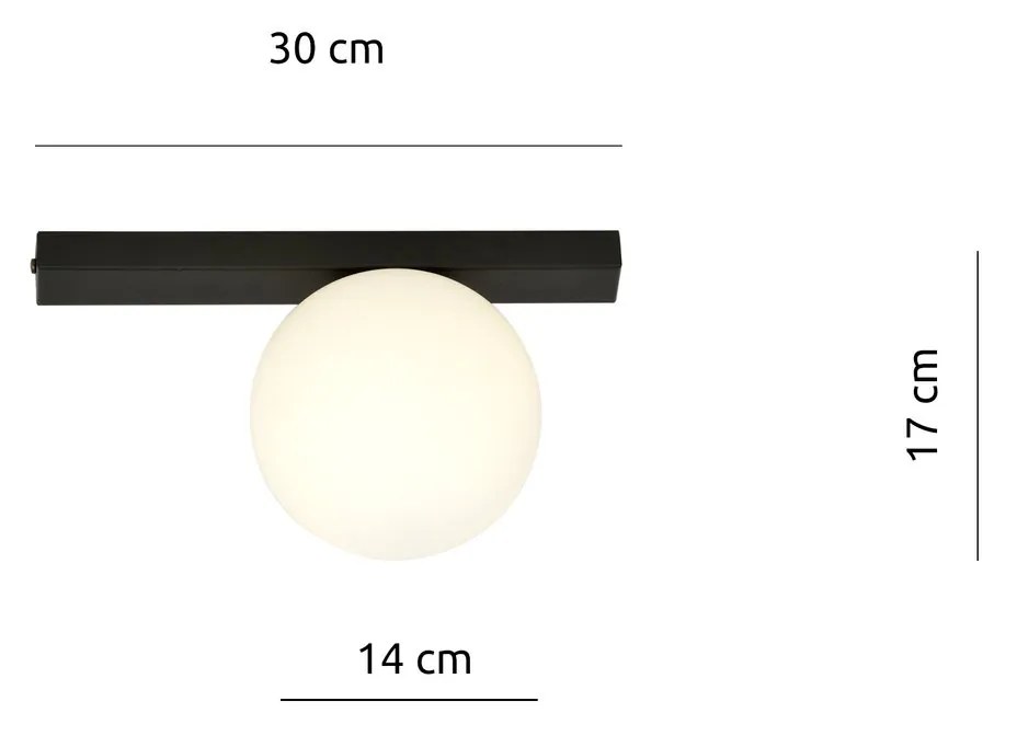 Plafoniera Moderna 1 Luce Fit Barra In Acciaio Nero E Sfera Di Vetro Opale