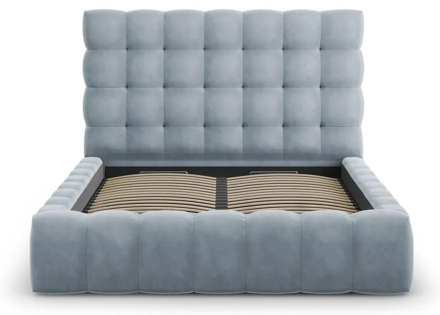 Letto matrimoniale imbottito azzurro con contenitore con griglia 140x200 cm Bali - Cosmopolitan Design