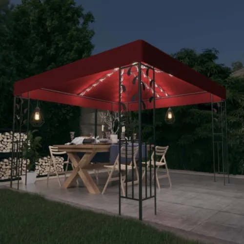 Gazebo con Stringa di Luci LED 3x3 m Rosso Vino