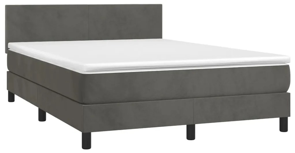 Letto a Molle con Materasso e LED Grigio Scuro 140x200 cm