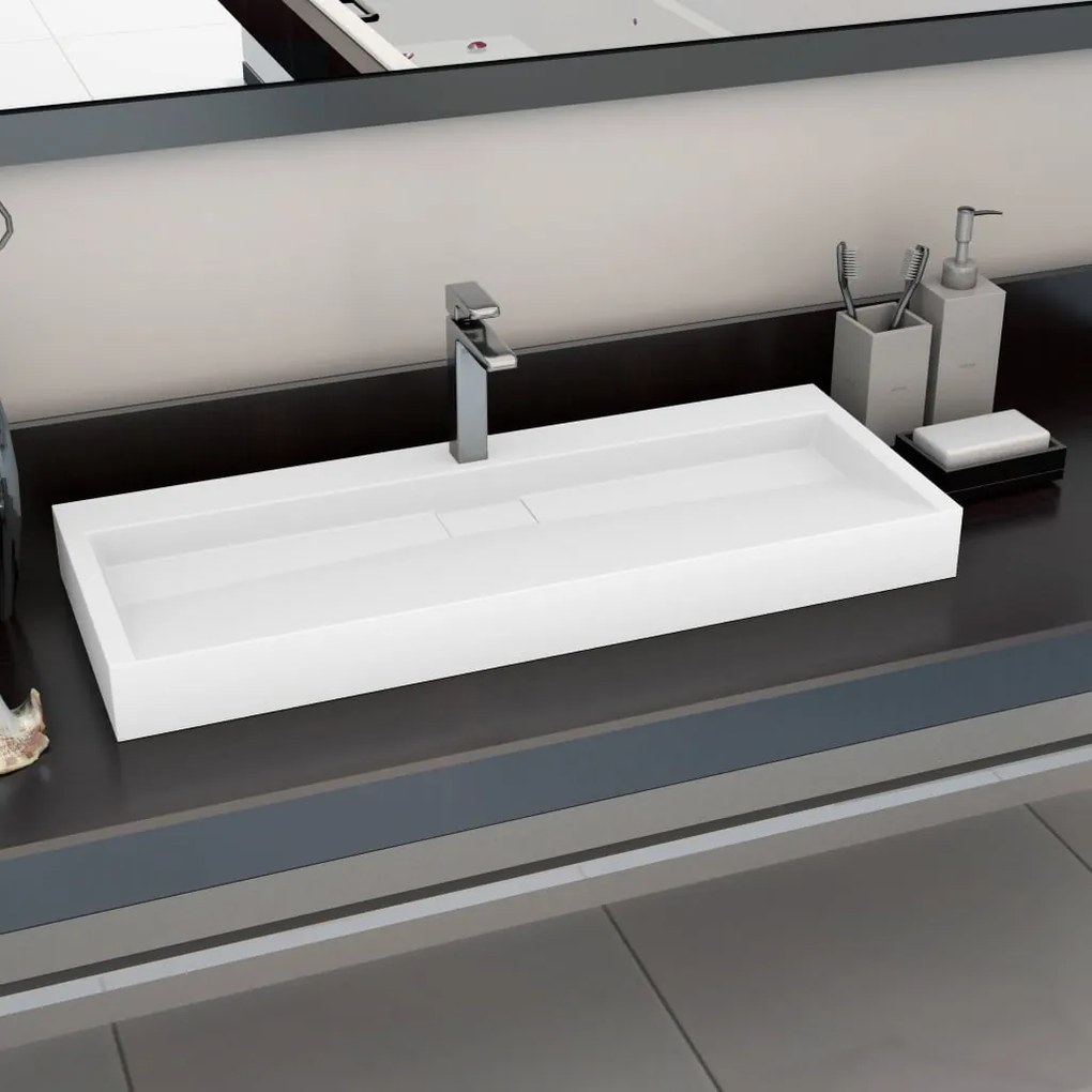 Lavandino 120x46x11 Cm Blocco İn Marmo/minerale Bianco /