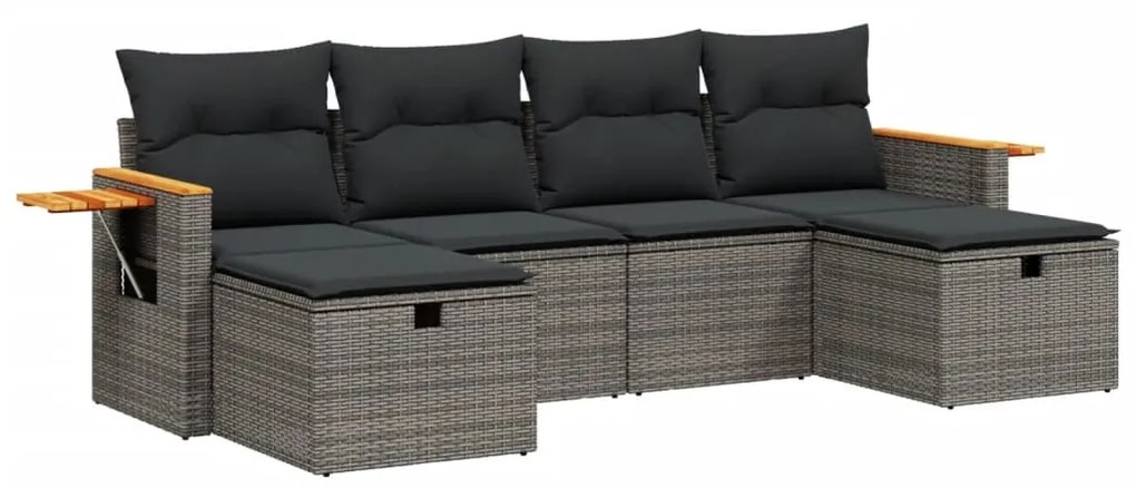 Set divano da giardino 6 pz con cuscini grigio in polyrattan