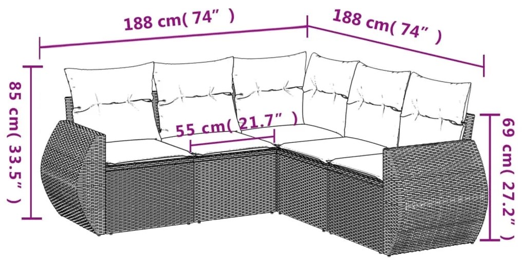 Set divano da giardino 5 pz con cuscini beige in polyrattan