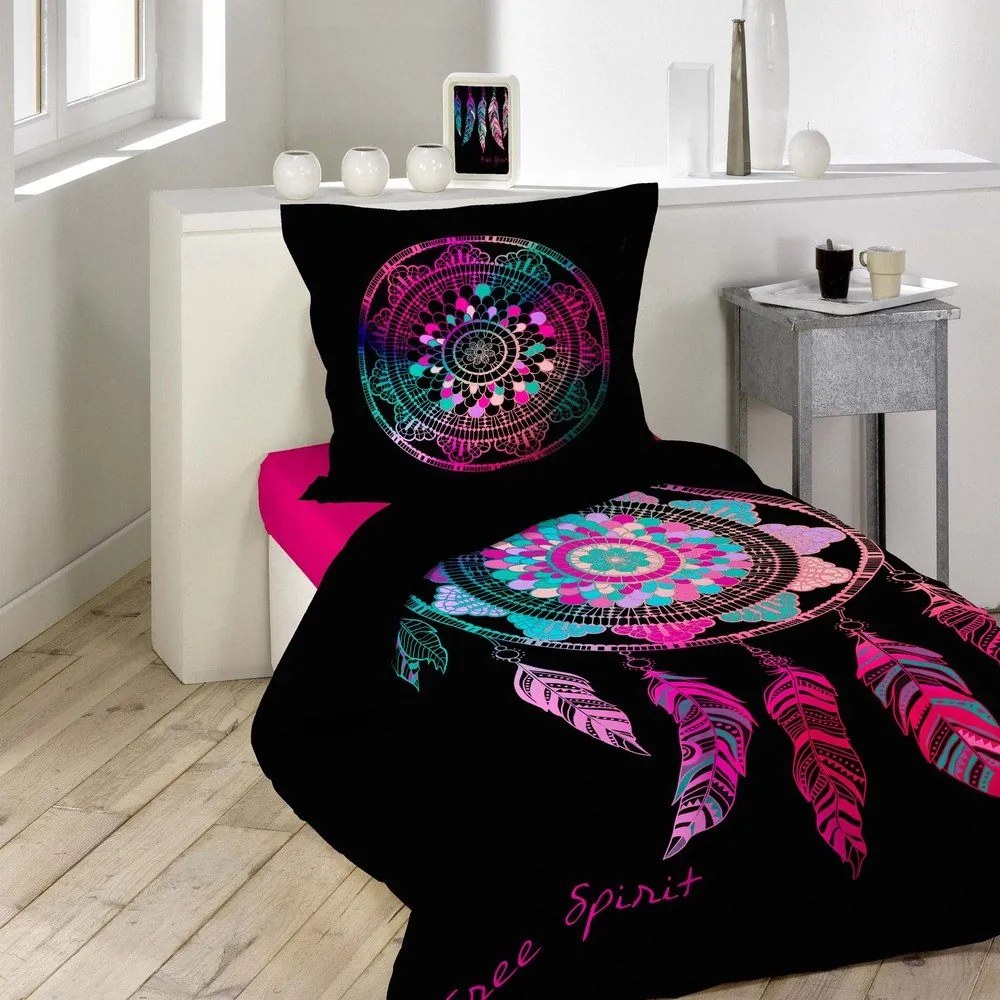 Set copripiumino e federa nero in cotone per letto singolo 140x200 cm Porte Bonheur – douceur d'intérieur