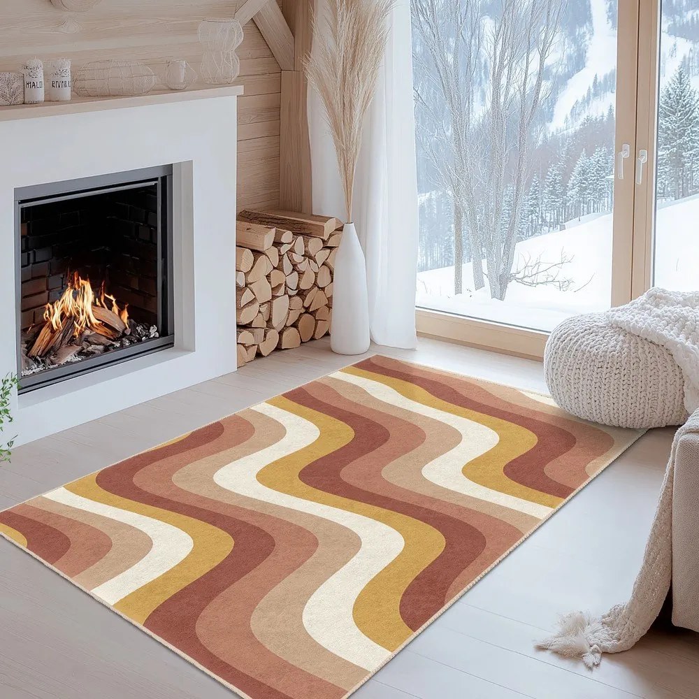 Passatoia giallo ocra e rosa polveroso lavabile 80x200 cm Creamy Strawberry Swirl – Mila Home